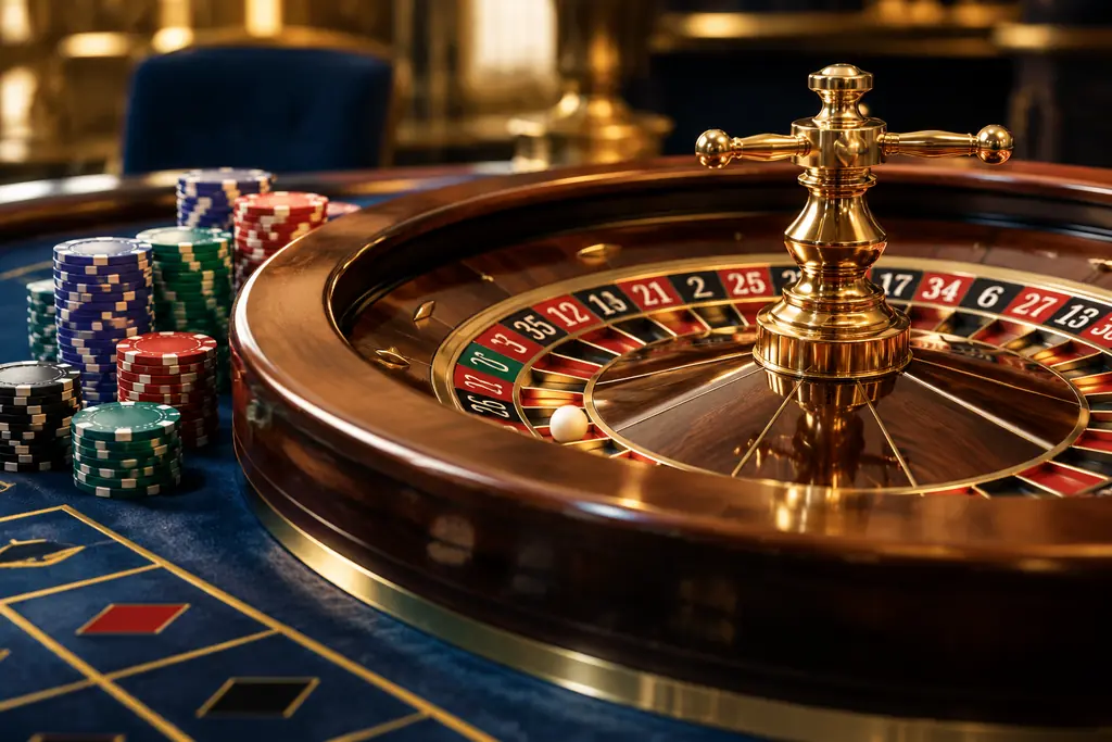 Roda roulette dan tata letak meja kasino